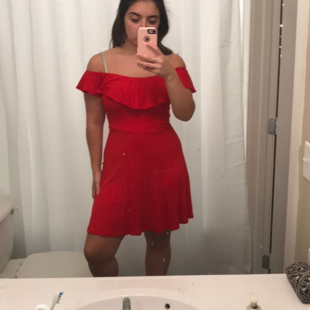 Off the shoulder red dress